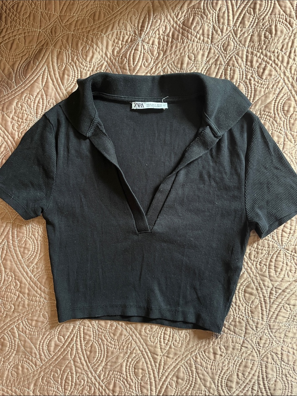 Zara Cropped Collared Black T-shirt — Size S